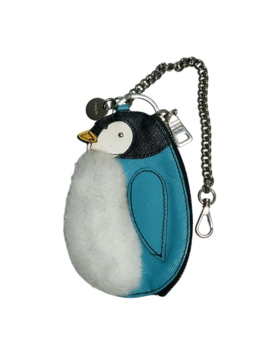 Prada Leather Penguin Chain Strap Coin Purse Wallet Blue